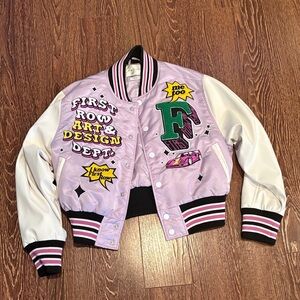 Trendy Women's Varsity Jacket in Purple and White